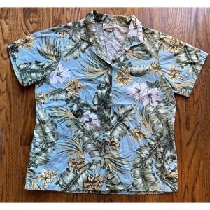 Vintage Kilani Hawaiian Shirt Mens Size Large Floral Blue Made In Hawaii USA